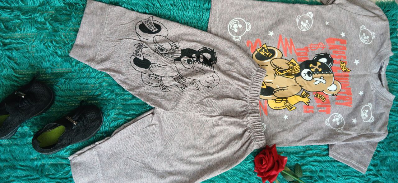 ست تیشرت و شلوارک پسرانه طرح خرس پولدار  | مینو پوشاک