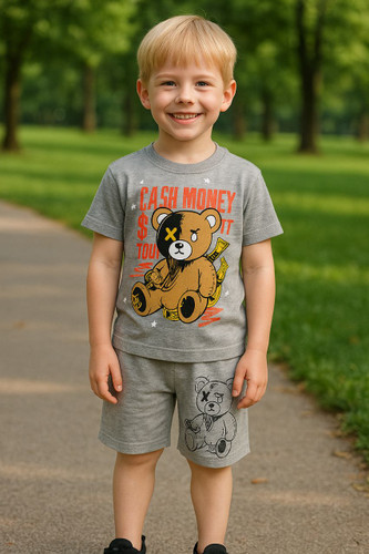 ست تیشرت و شلوارک پسرانه طرح خرس پولدار | مینو پوشاک