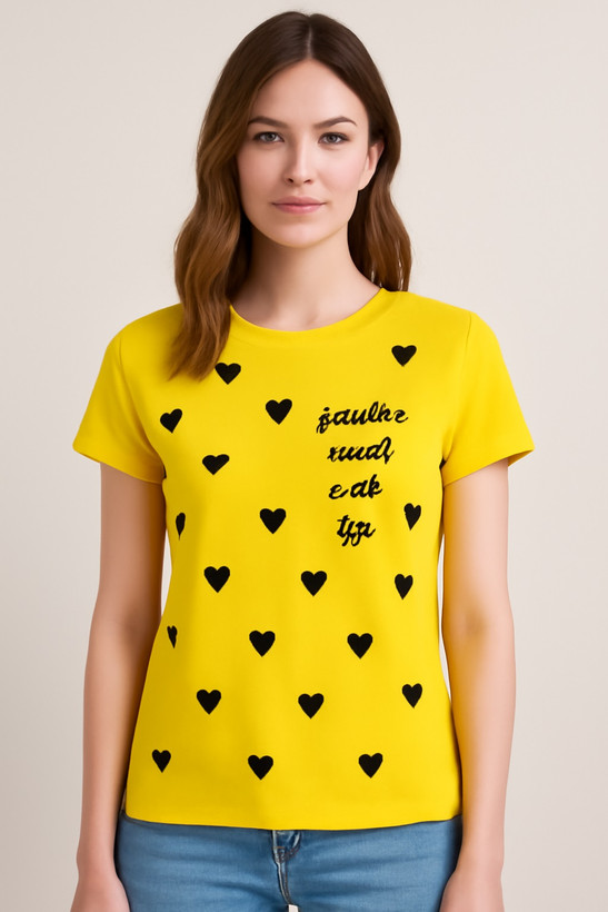 تیشرت نیم آستین قلبی | با عشق بدرخش ارزانسرای پوشاک مینو ، رنگ زرد