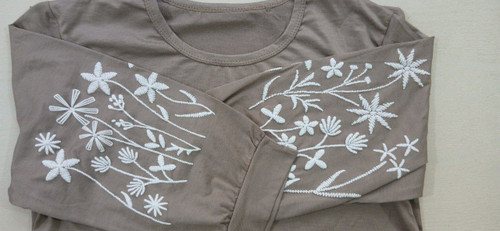 تیشرت آستین سه ربع گلدار نسکافه ای